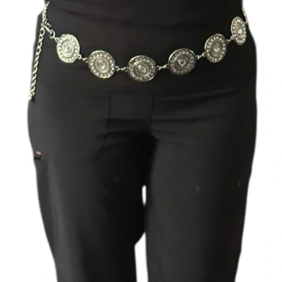Silver Medallion Crystal Adorned Chain Belt For Women Boho, Western, Cowgirl - Picture 12 of 15